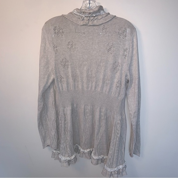 Anthropologie Guinevere Cream Open-Front Ruffle Cardigan XL - Picture 2 of 9